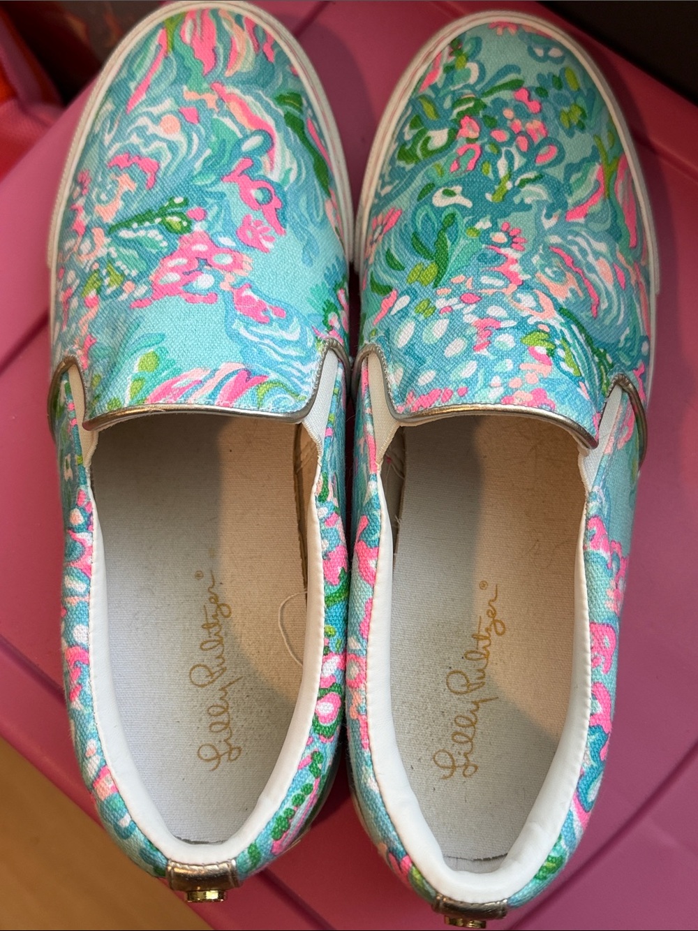 Lilly Pulitzer Turquoise Floral Slip-On Moccasins